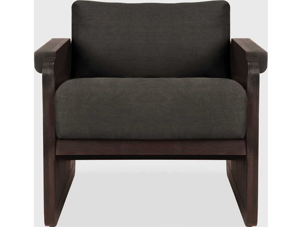 Ethnicraft Panel Teak Dark Brown and Grey Linen Lounge Chair