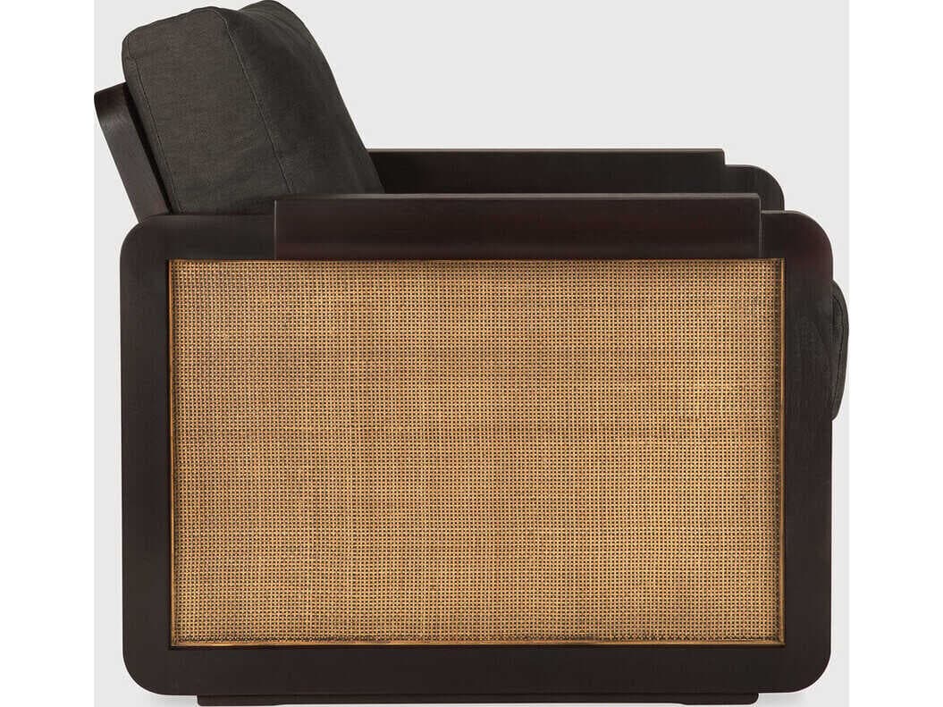 Ethnicraft Panel Teak Dark Brown and Grey Linen Lounge Chair