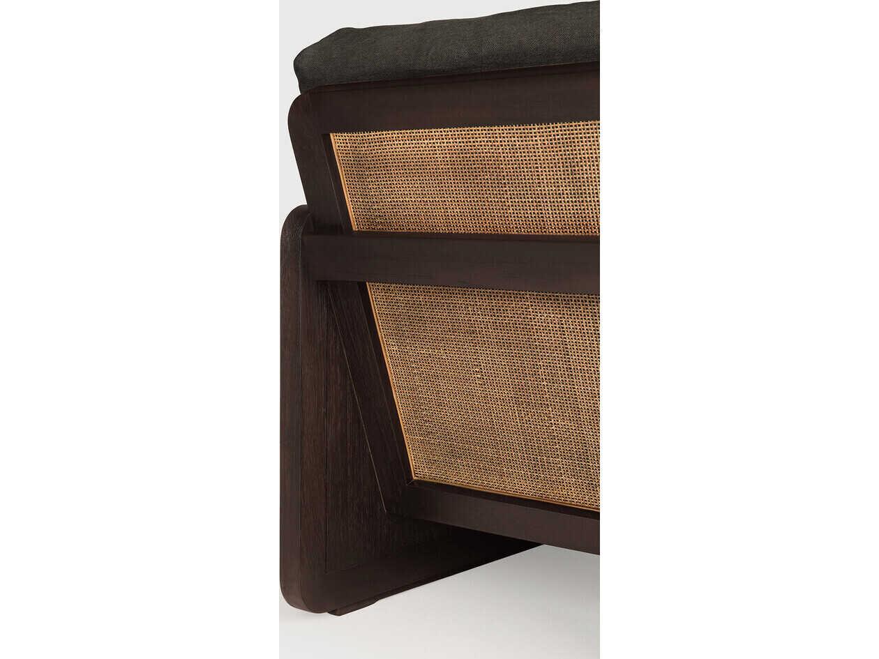 Ethnicraft Panel Teak Dark Brown and Grey Linen Lounge Chair