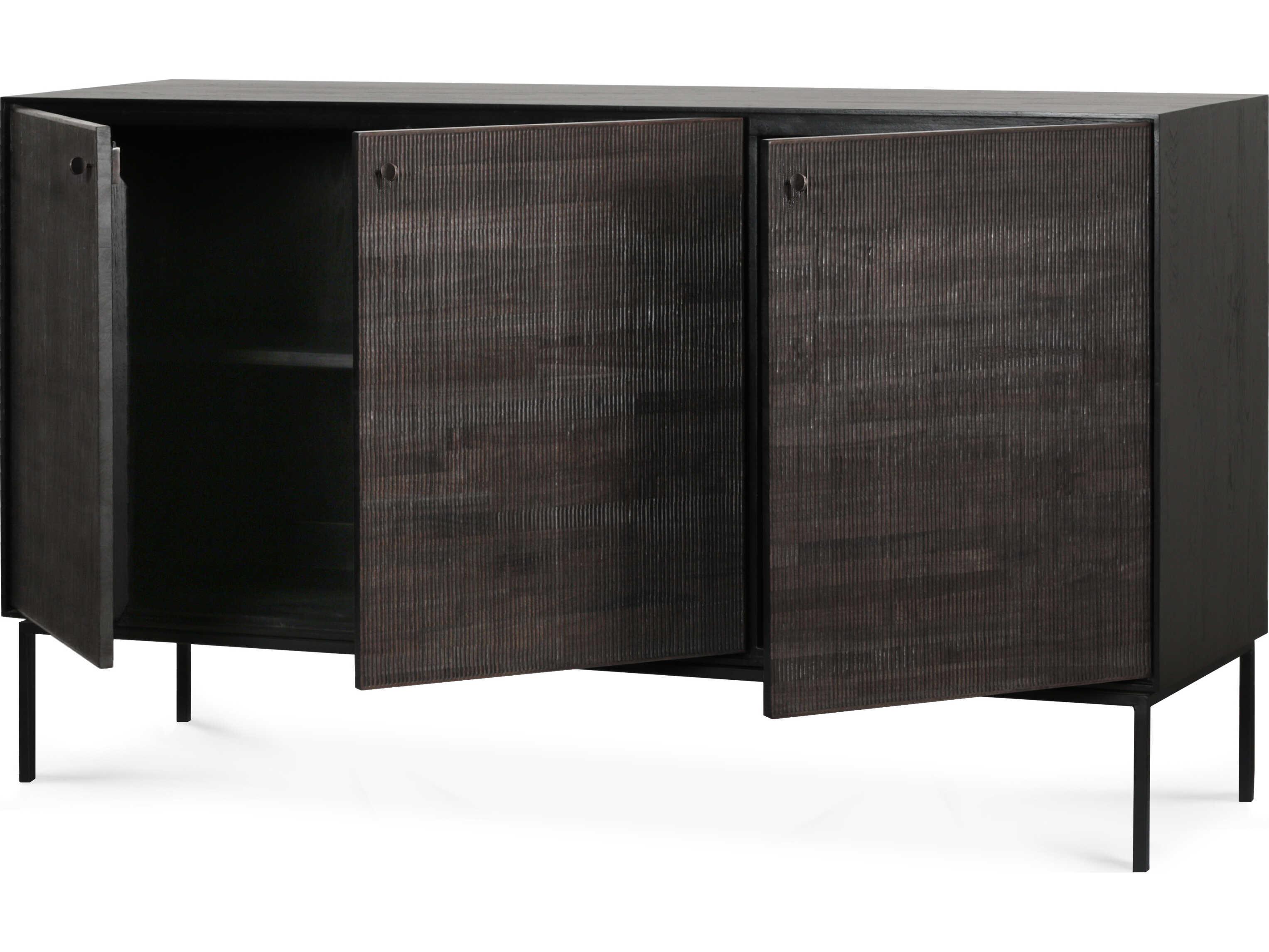 Ethnicraft Grooves Teak Black Sideboard