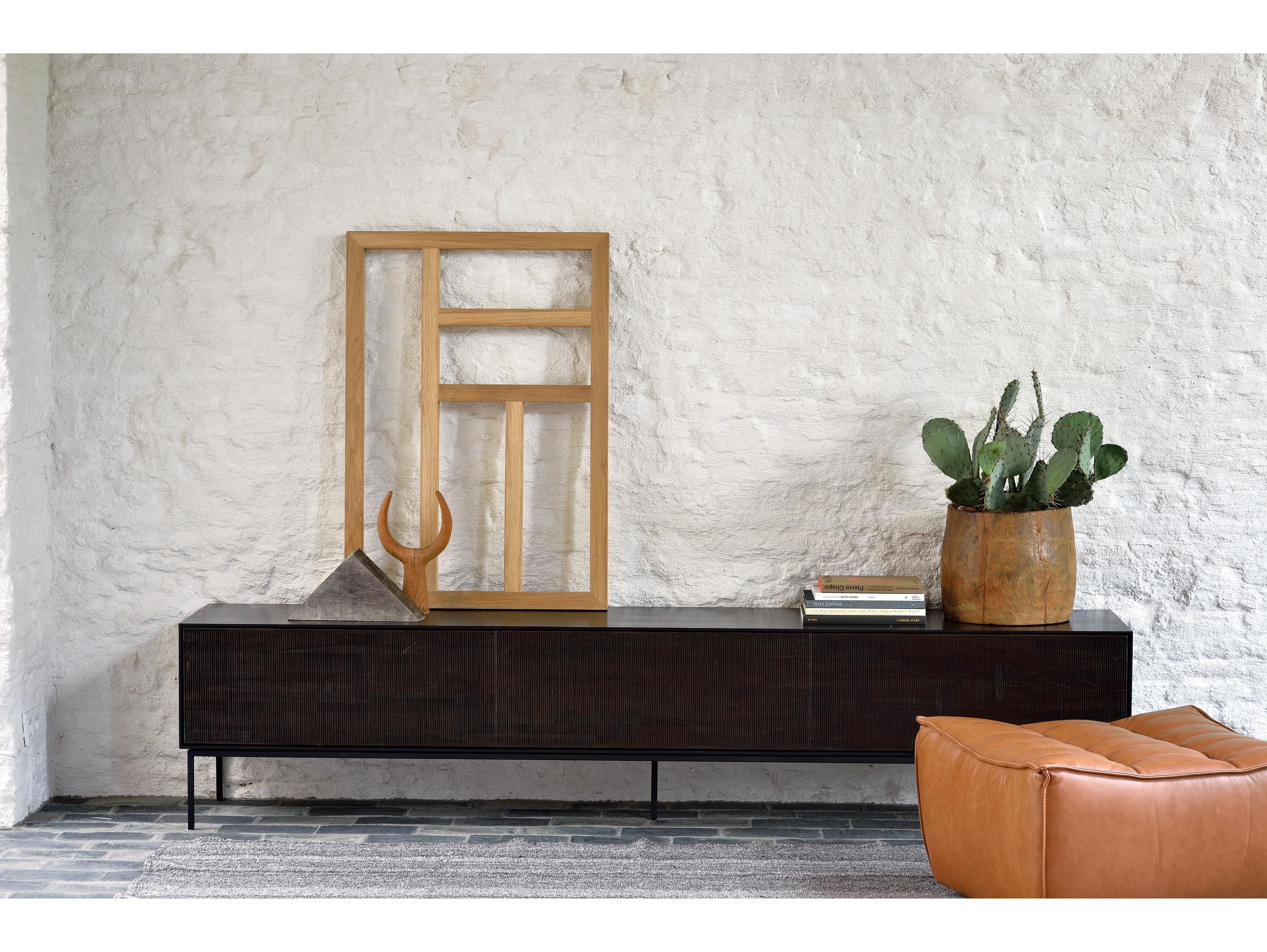 Ethnicraft Grooves Teak Black Tv Cupboard