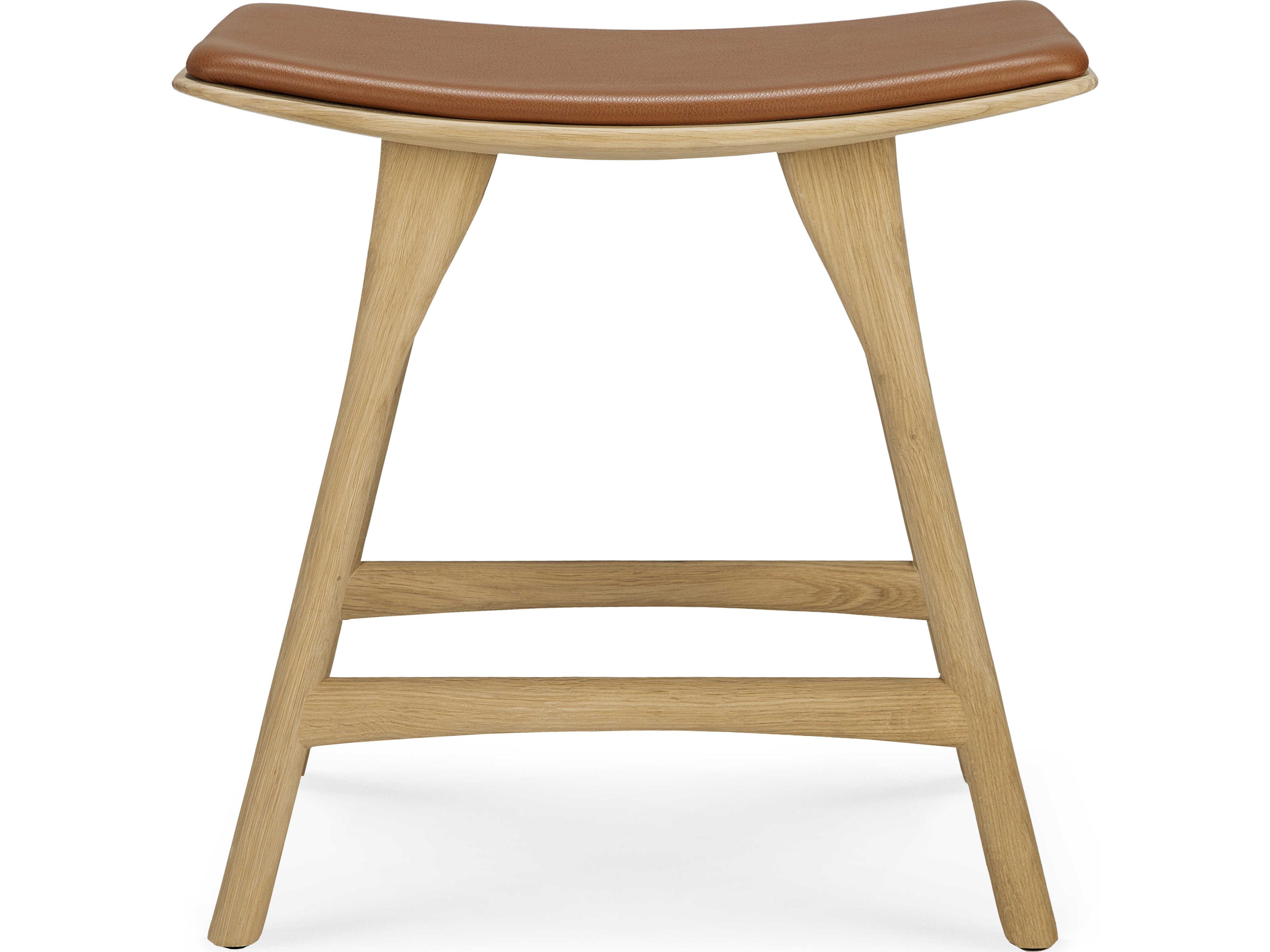 Ethnicraft Osso Oak and Cognac Leather Stool