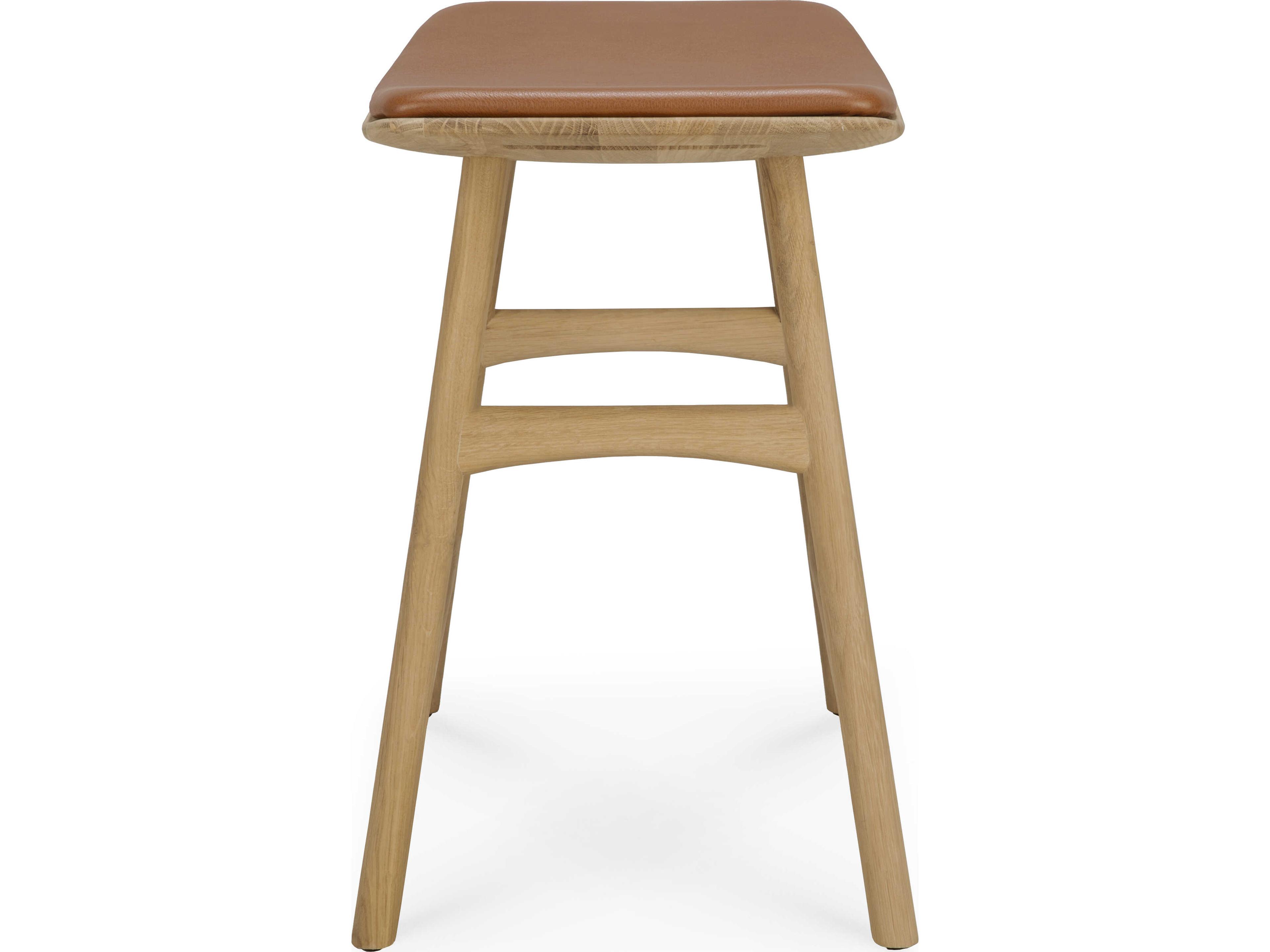 Ethnicraft Osso Oak and Cognac Leather Stool