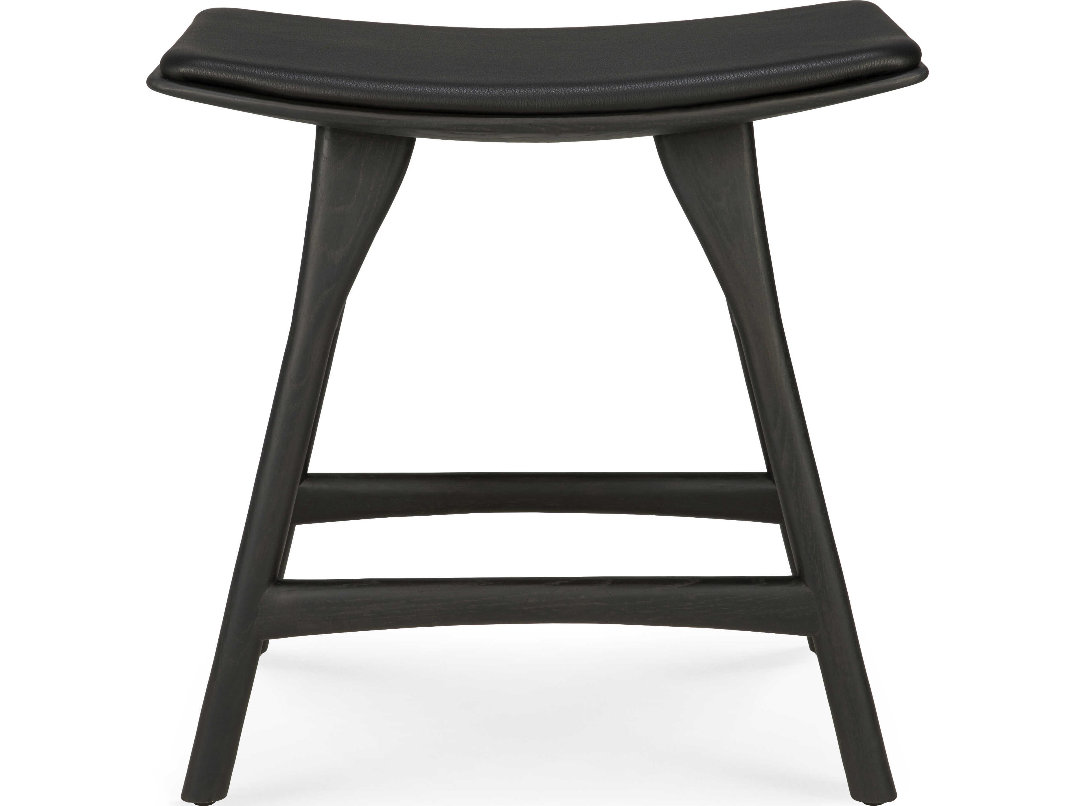 Ethnicraft Osso Oak Black and Black Leather Stool
