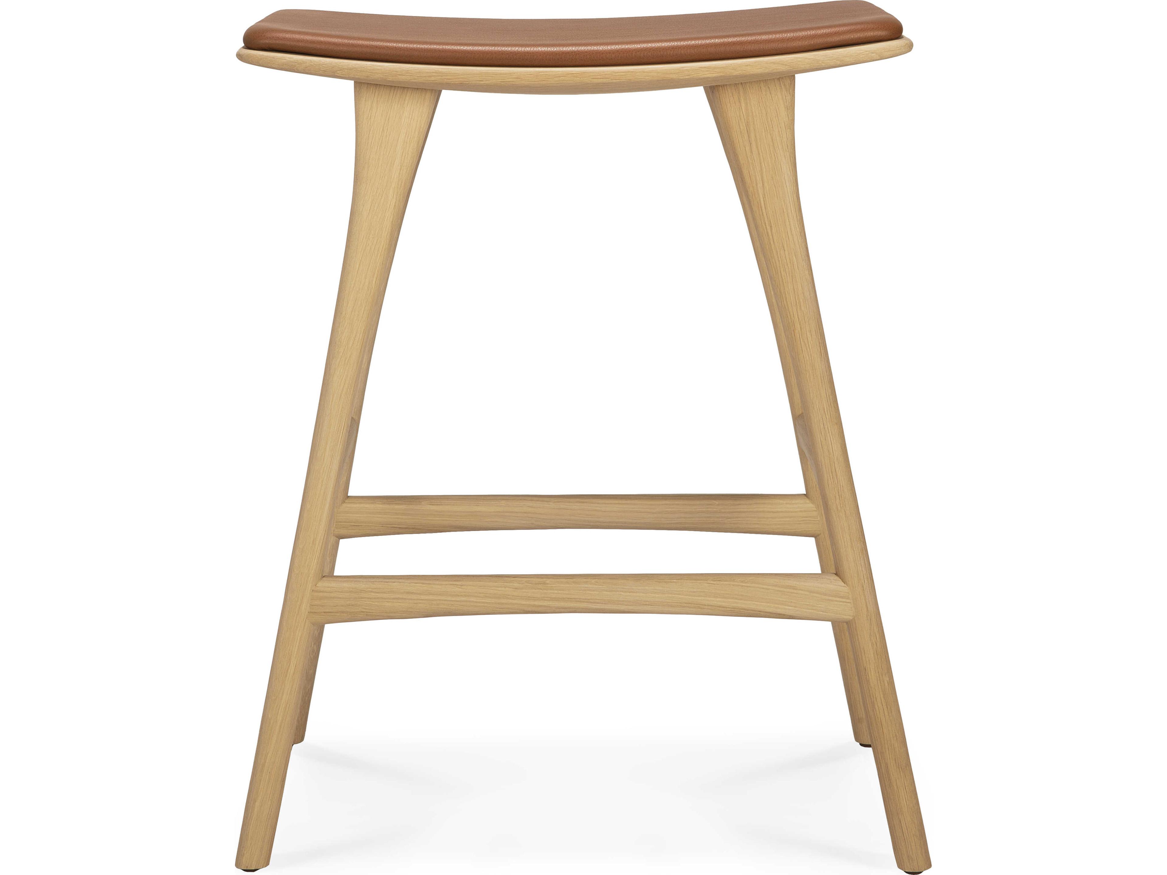 Ethnicraft Osso Oak and Cognac Leather Counter Stool