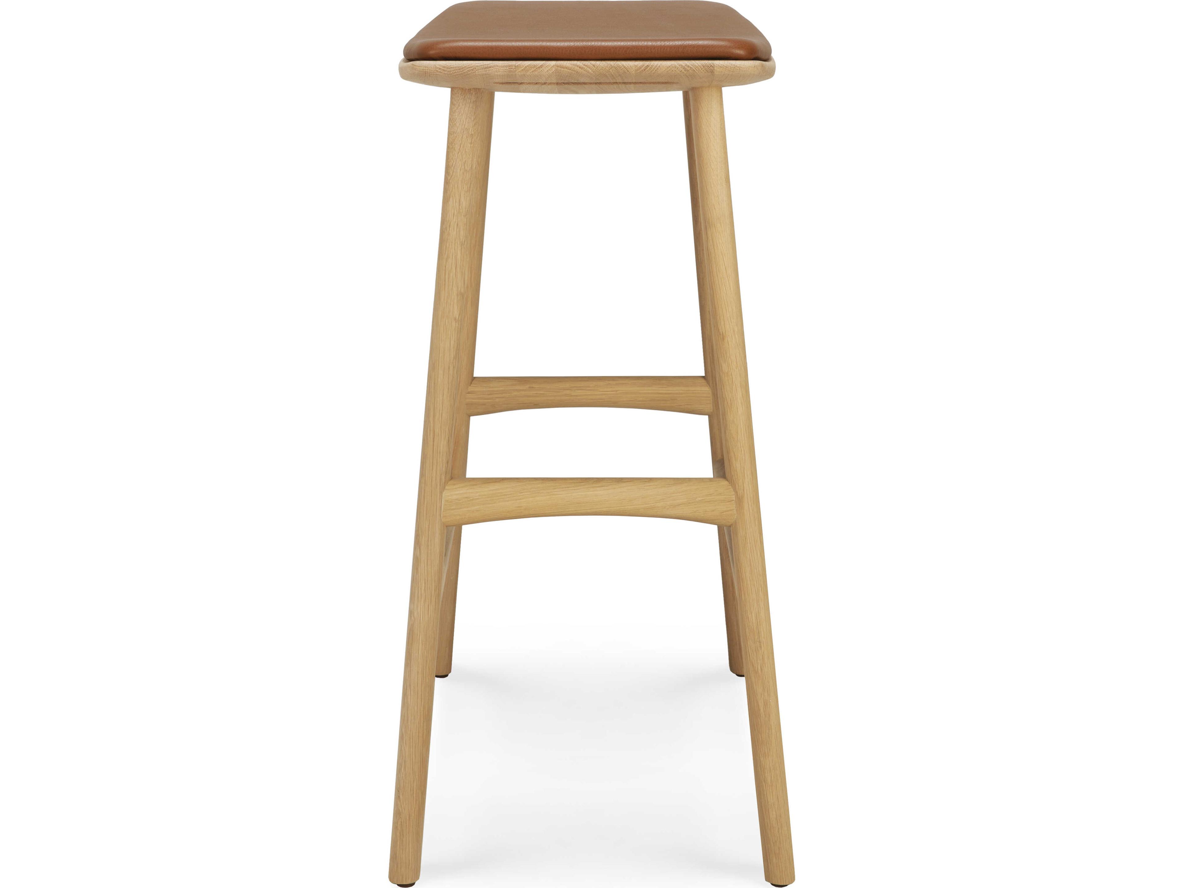 Ethnicraft Osso Oak and Cognac Leather Counter Stool