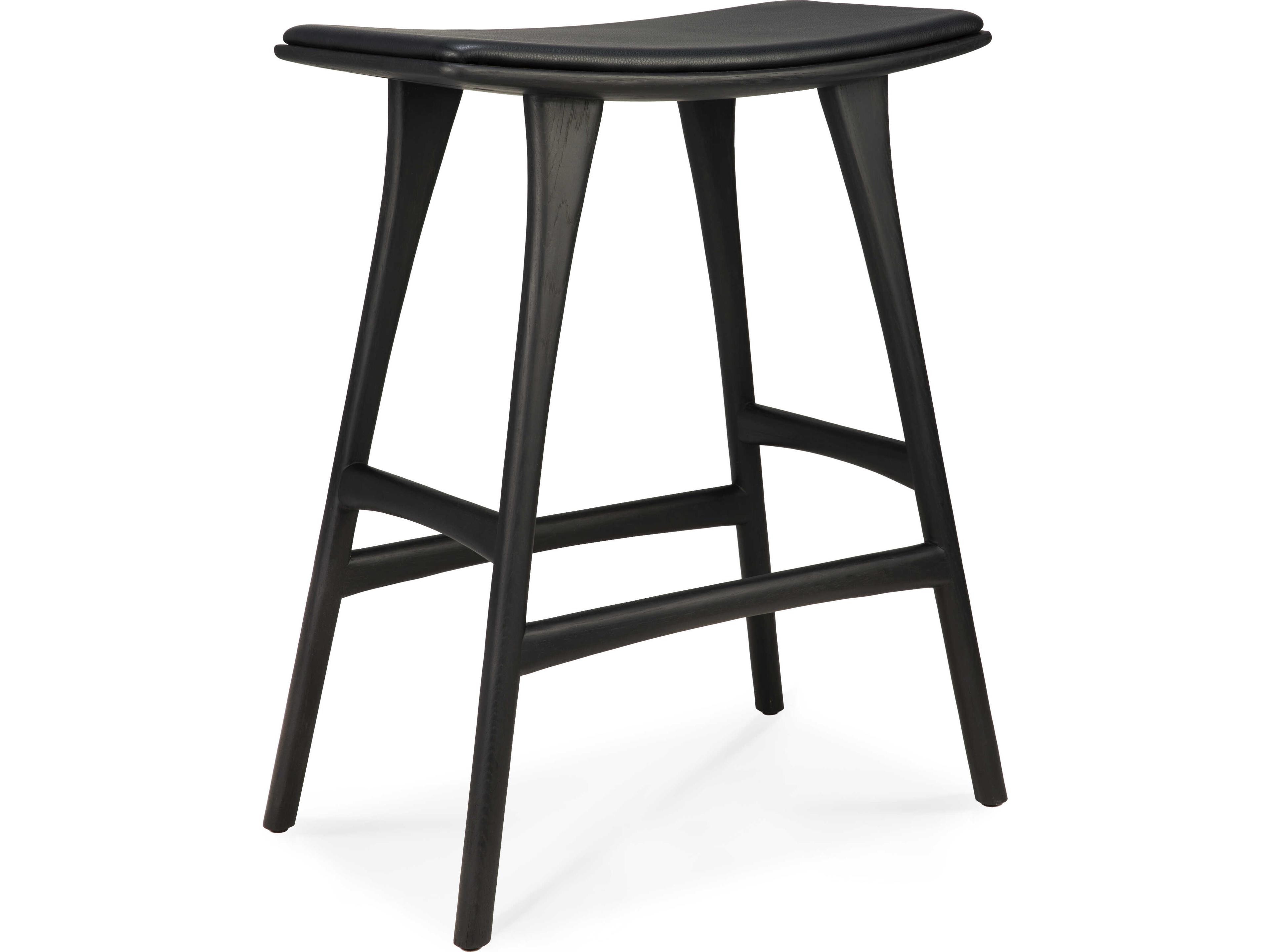 Ethnicraft Osso Oak Black and Black Leather Counter Stool