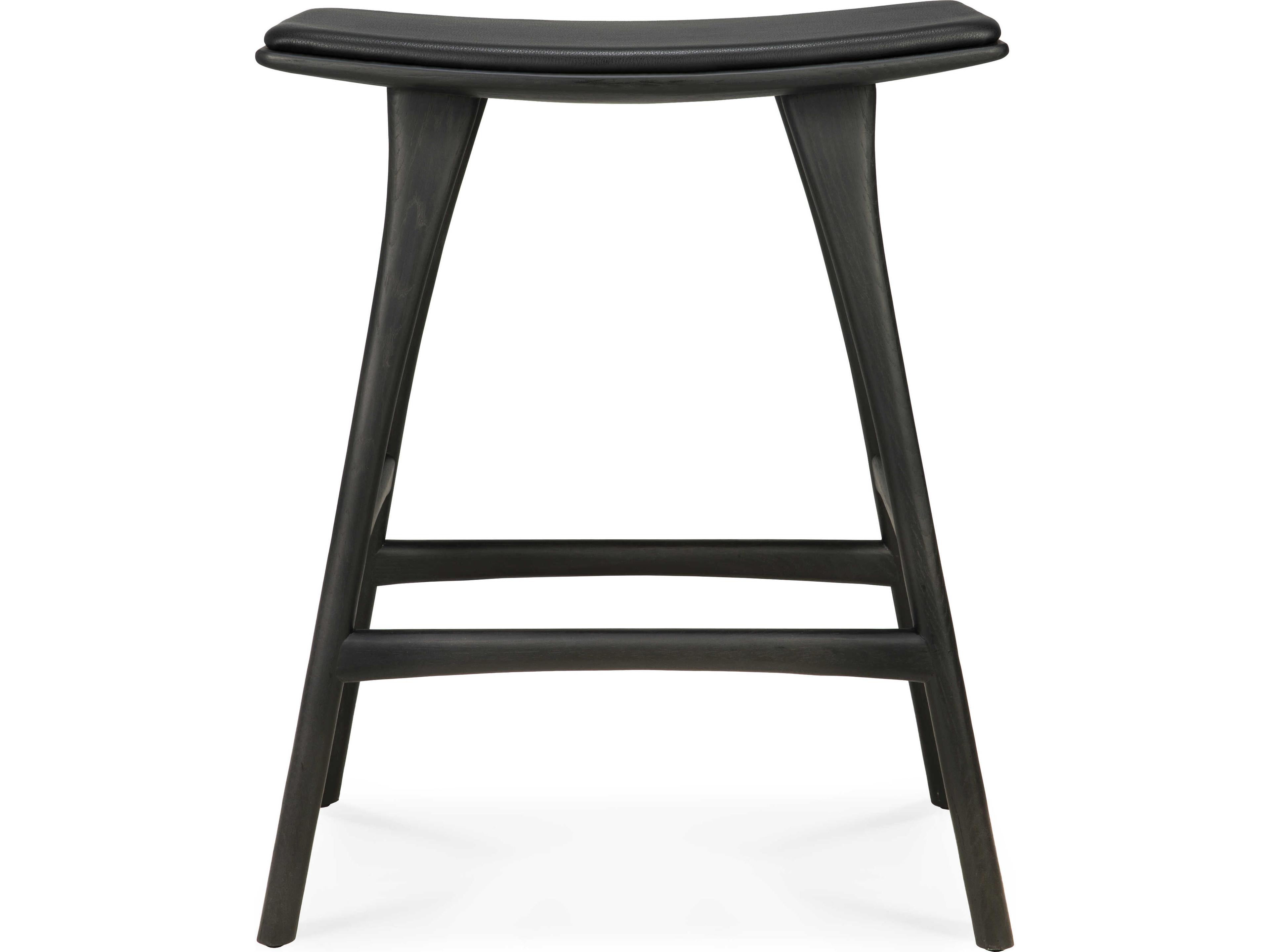 Ethnicraft Osso Oak Black and Black Leather Counter Stool