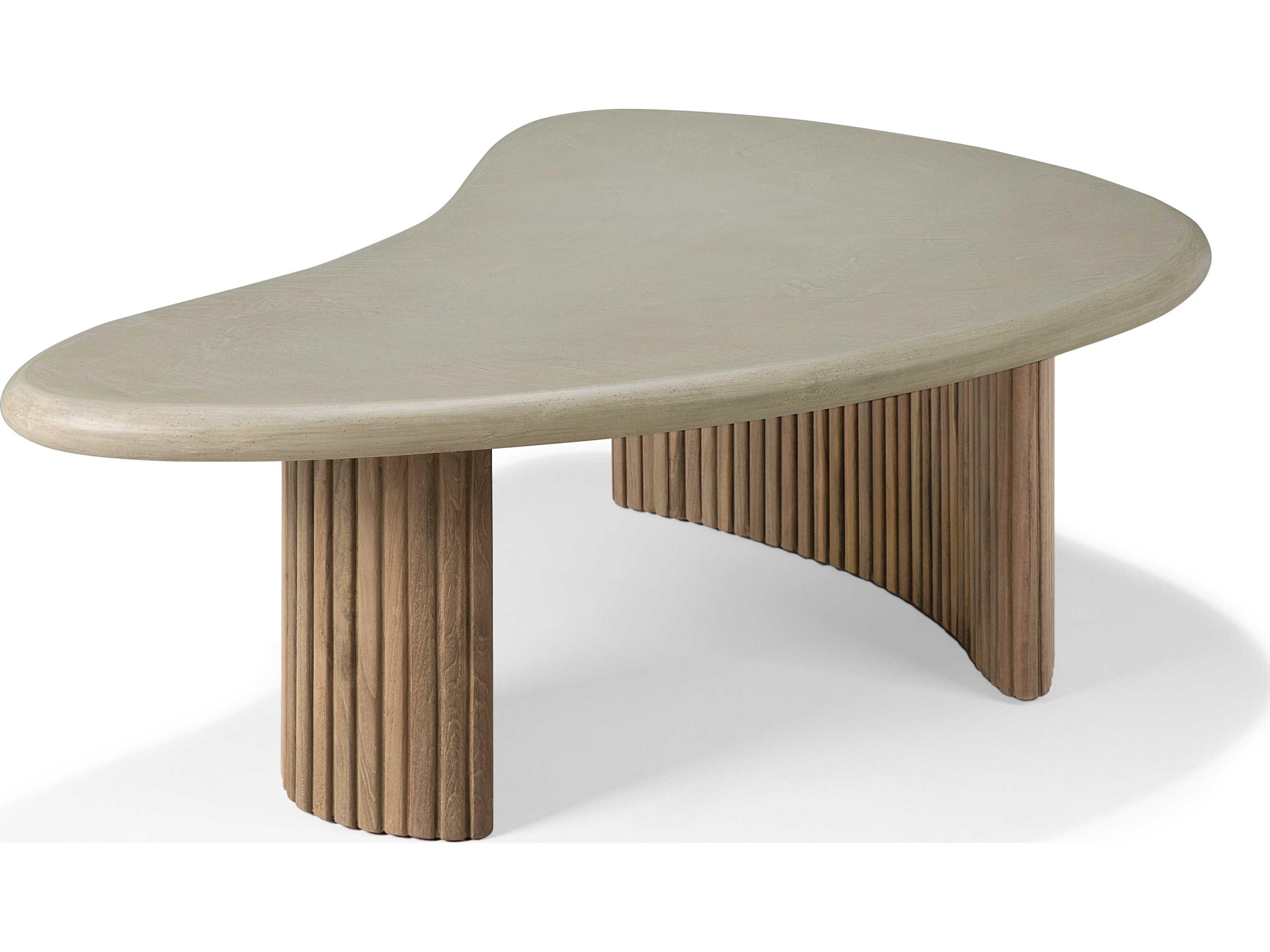 Ethnicraft Outdoor Boomerang Concrete And Reclaimed Teak Coffee Table