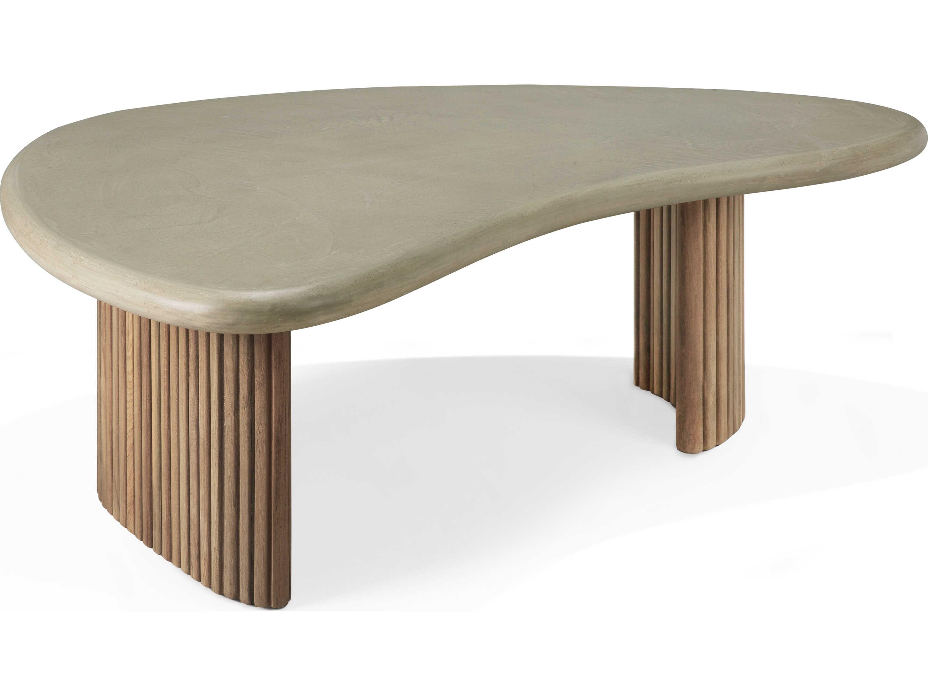 Ethnicraft Outdoor Boomerang Concrete And Reclaimed Teak Coffee Table