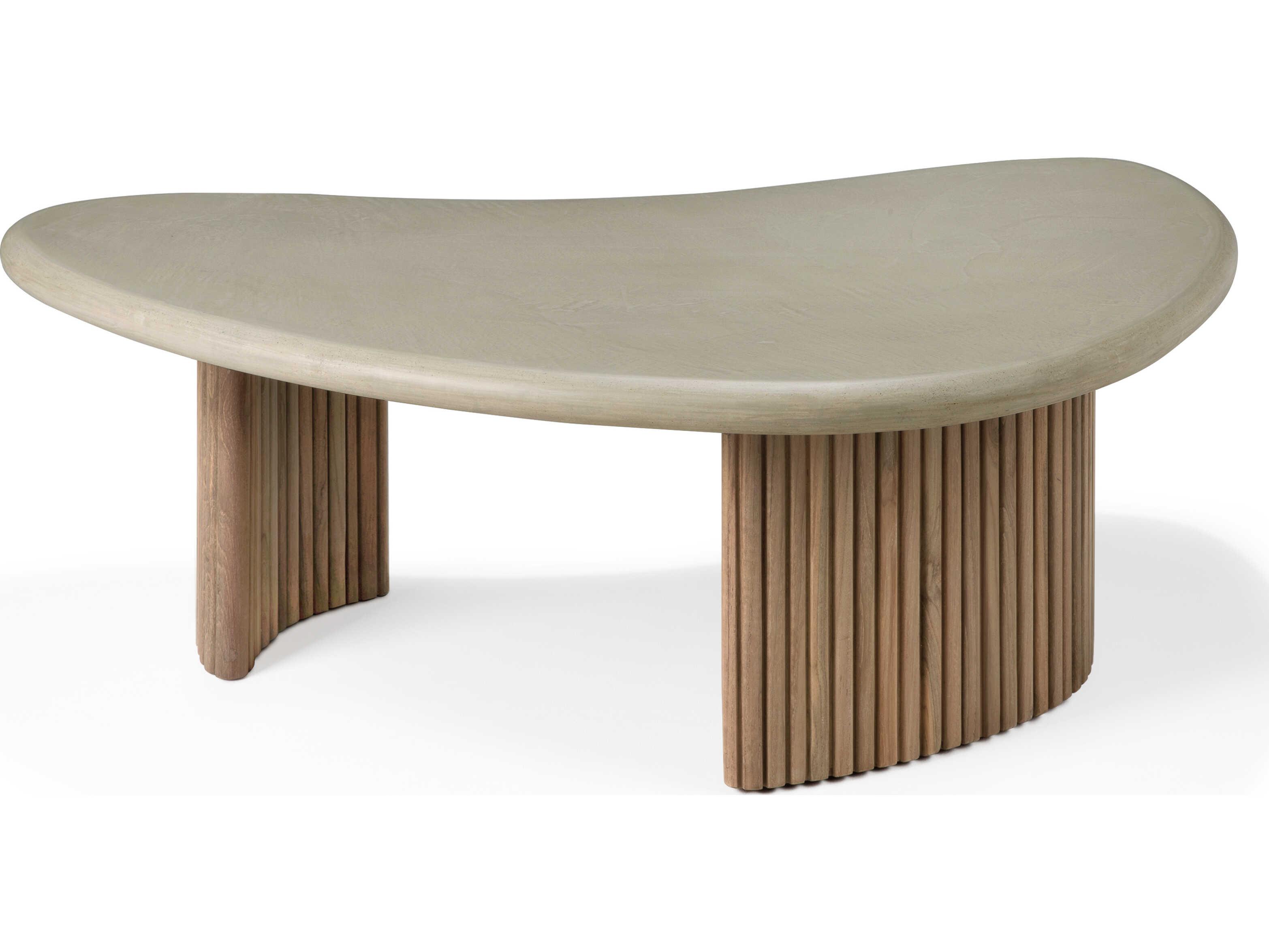 Ethnicraft Outdoor Boomerang Concrete And Reclaimed Teak Coffee Table