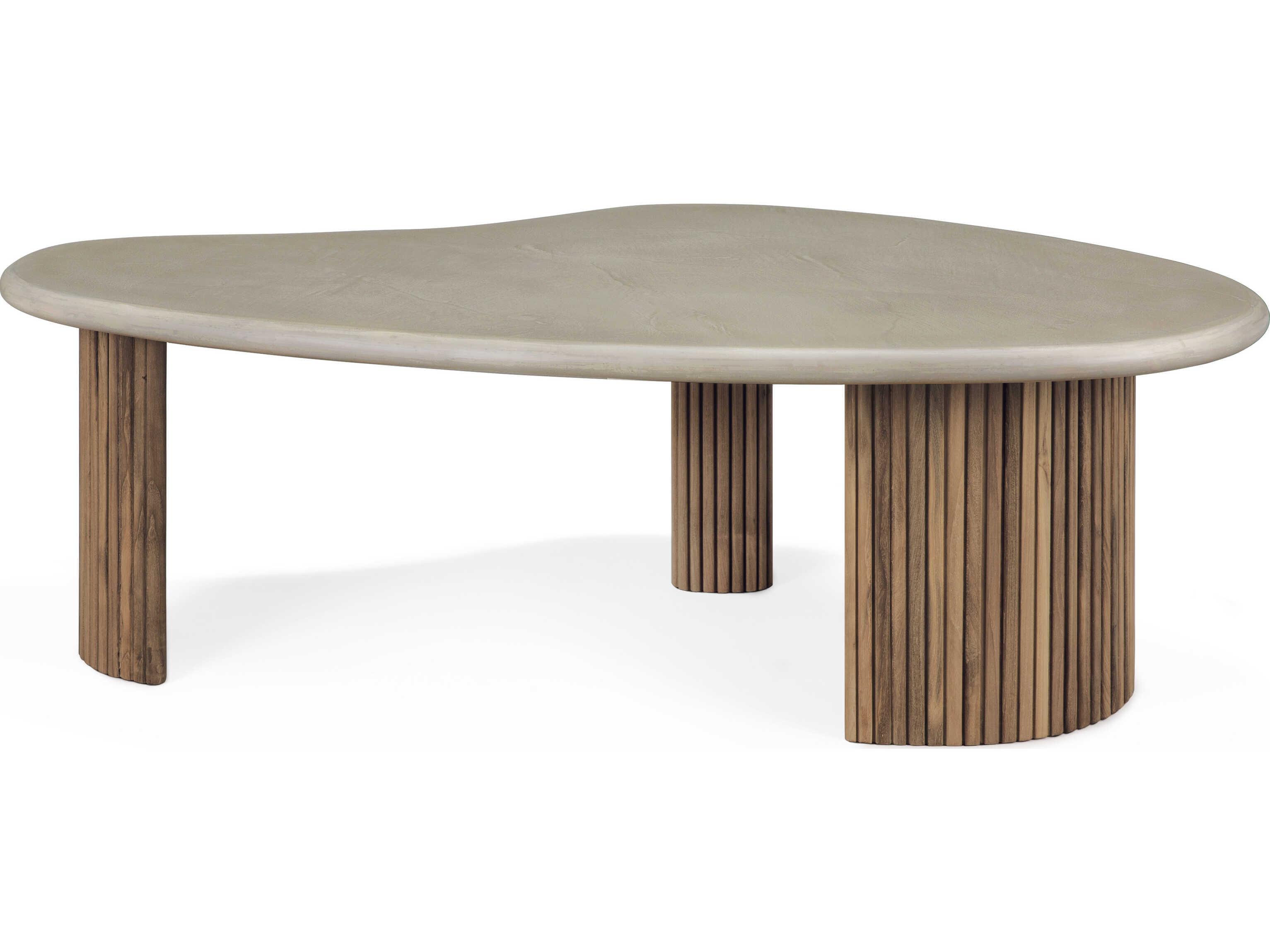 Ethnicraft Outdoor Boomerang Concrete And Reclaimed Teak Coffee Table