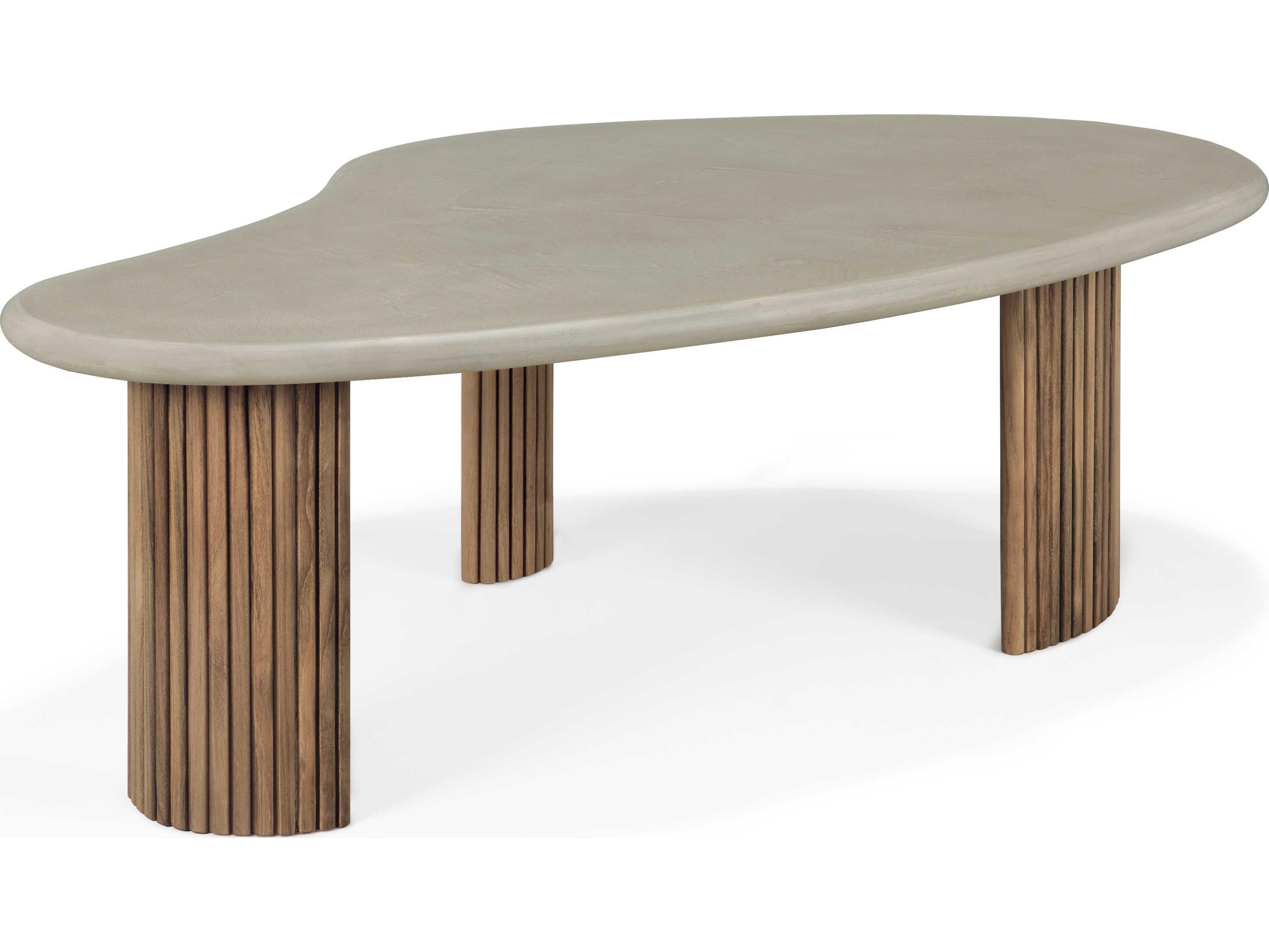 Ethnicraft Outdoor Boomerang Concrete And Reclaimed Teak Coffee Table