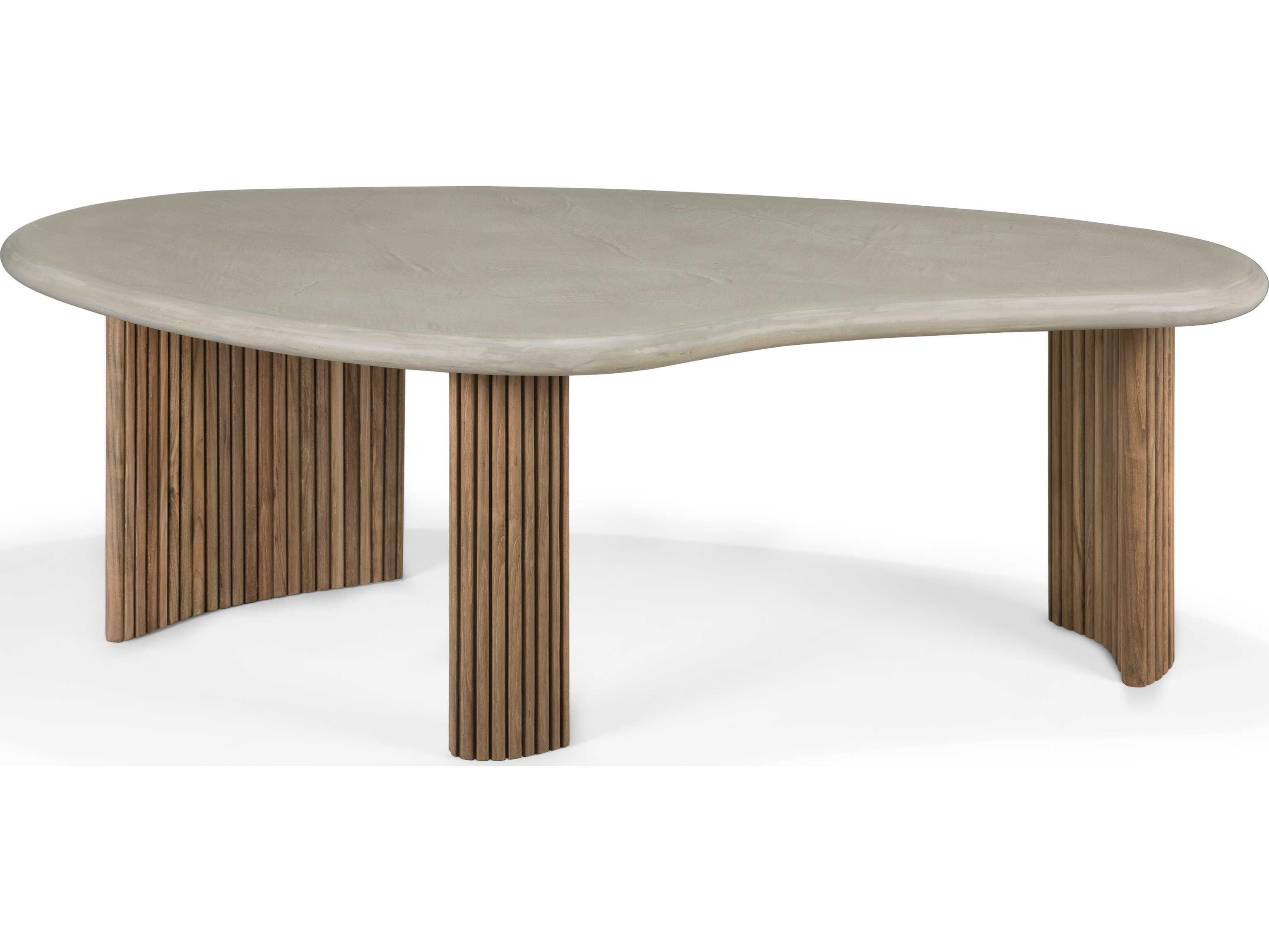 Ethnicraft Outdoor Boomerang Concrete And Reclaimed Teak Coffee Table