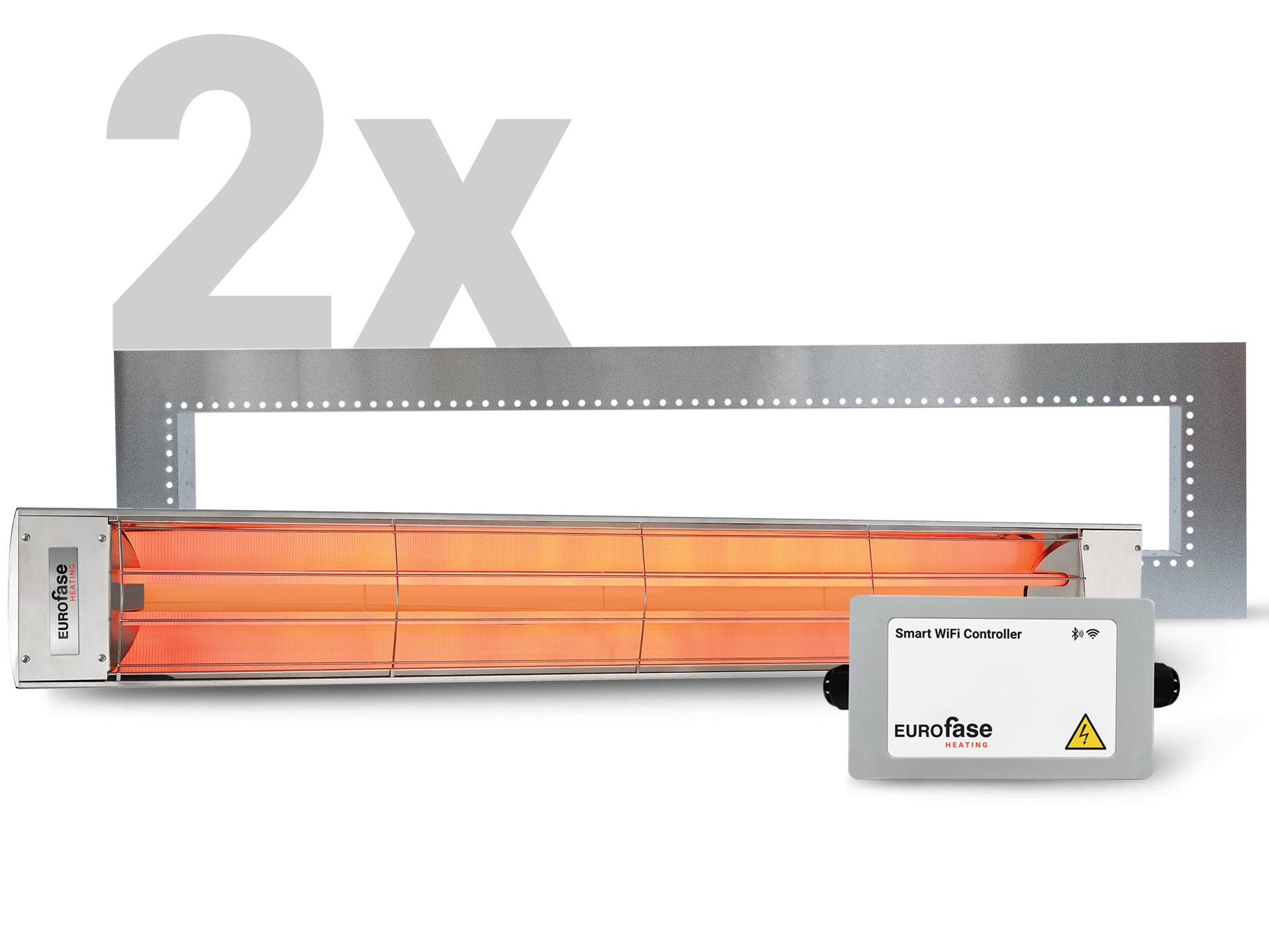 Eurofase Heating (2) 6000 Watt 61" Stainless Steel Electric Patio Heater, (2) 61" Flush Mount Kit And (2) Smart WiFi Controller Patio Heater Set