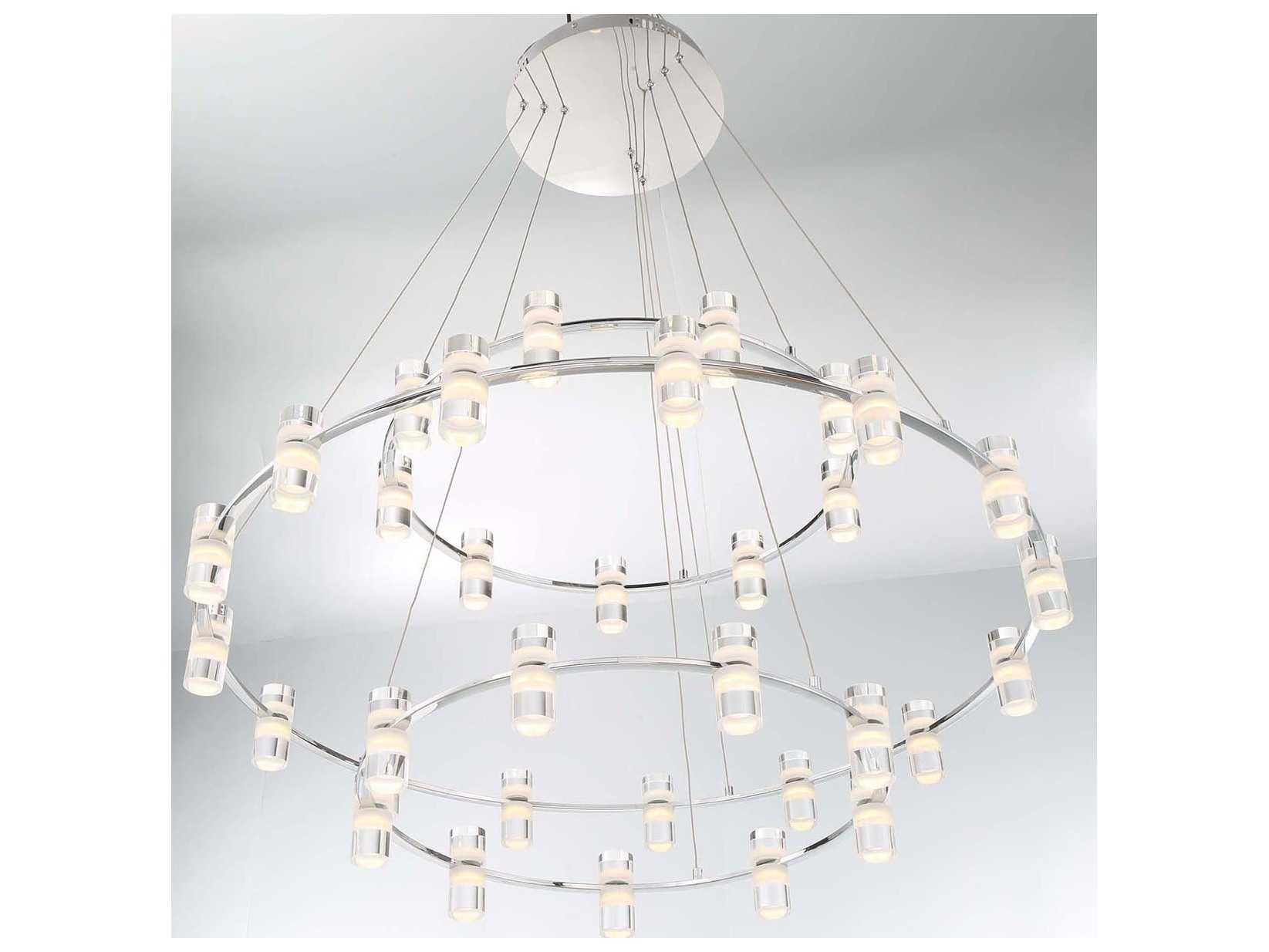 Eurofase Netto 33-Light Chrome LED Cylinder Tiered Chandelier