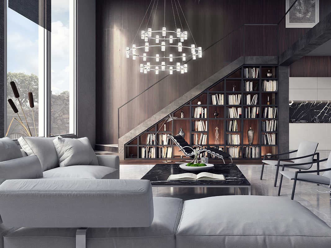 Eurofase Netto 33-Light Chrome LED Cylinder Tiered Chandelier