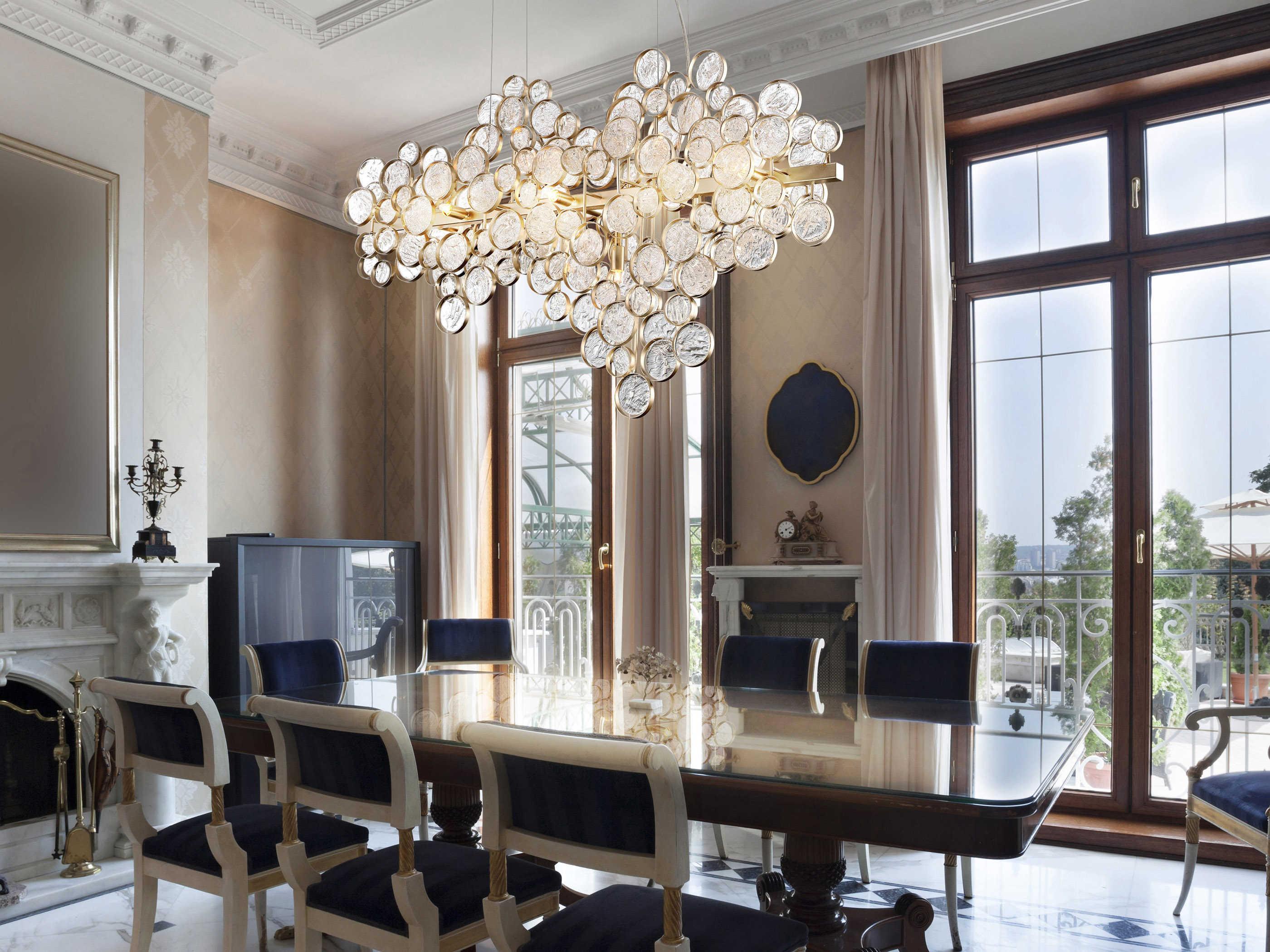 Eurofase Trento 12-Light Champagne Silver Glass Linear Island Pendant