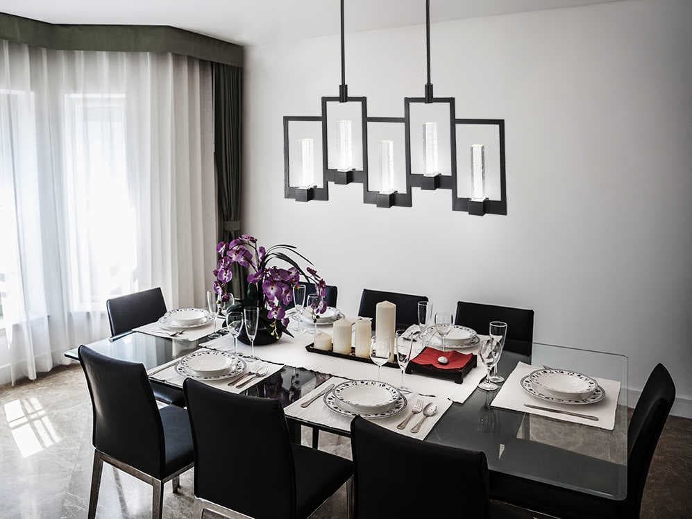 Eurofase Hanson 10-Light Black Glass LED Cylinder Geometric Island Pendant