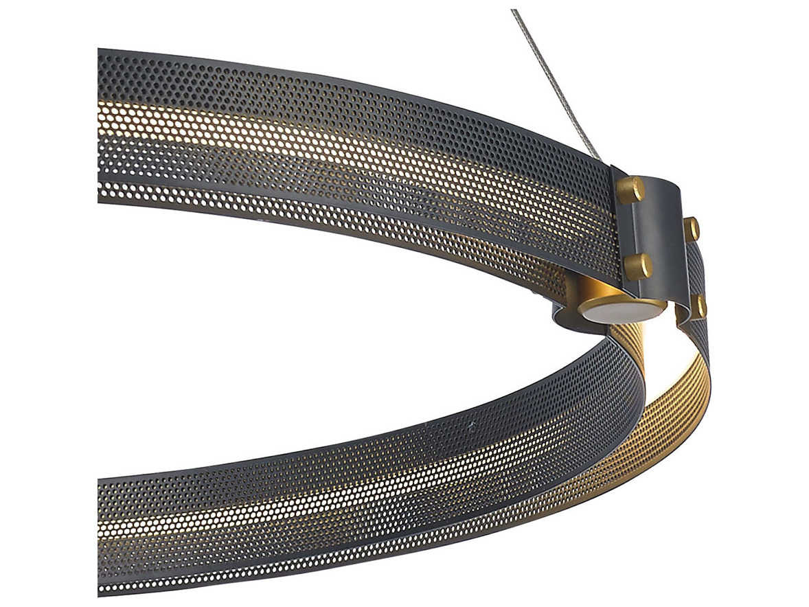 Eurofase Admiral 1-Light Matte Black Gold Painting Glass LED Round Pendant