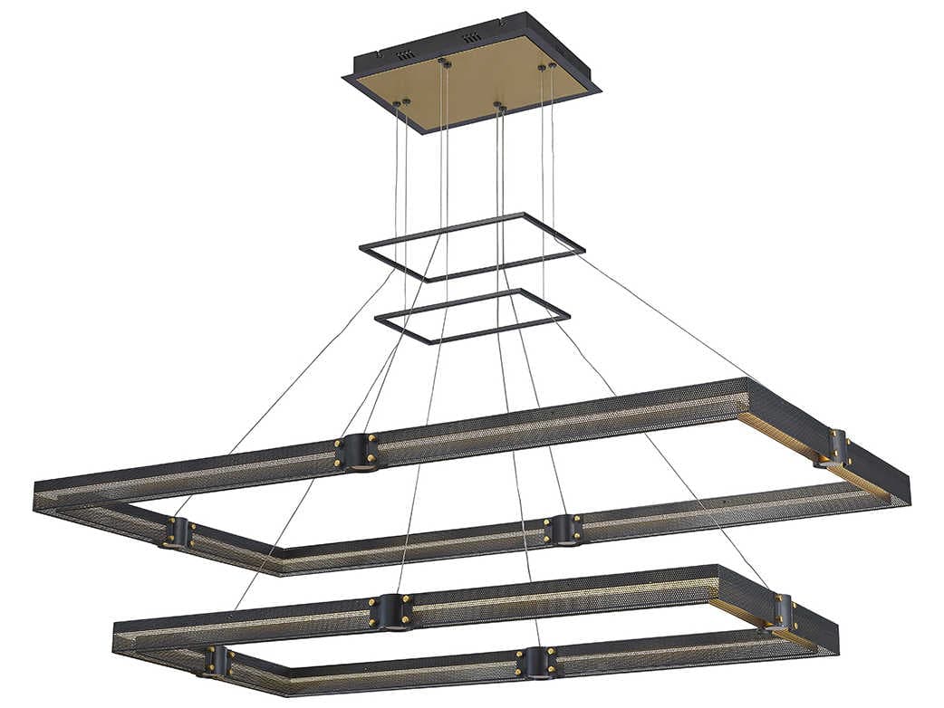 Eurofase Admiral 1-Light Matte Black Gold Painting LED Geometric Linear Island Pendant
