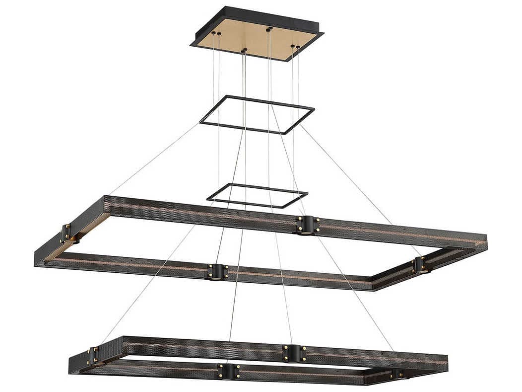 Eurofase Admiral 1-Light Matte Black Gold Painting LED Geometric Linear Island Pendant