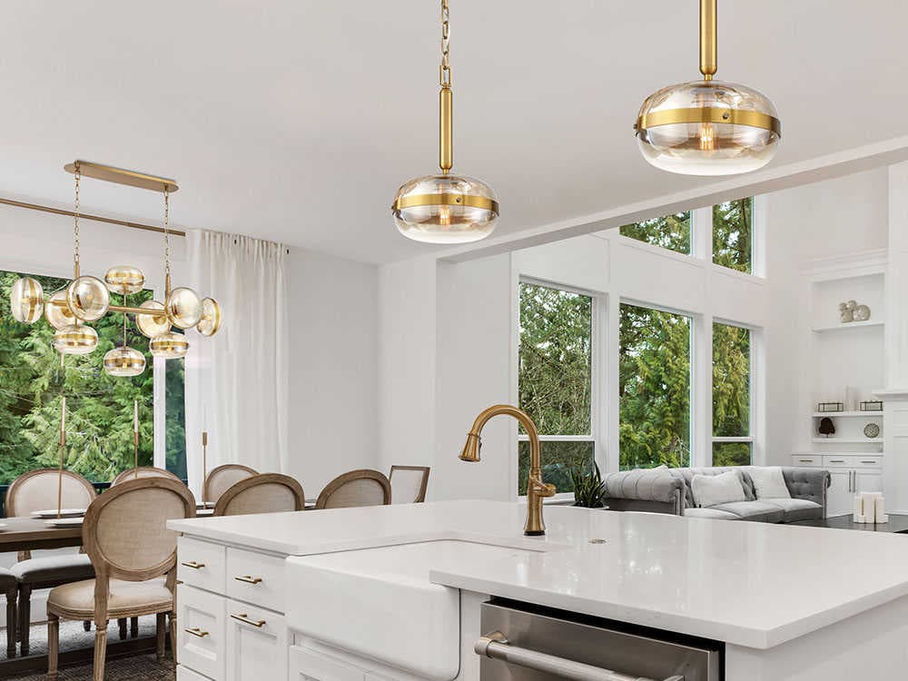 Eurofase Nottingham 10-Light Ancient Brass Glass Linear Island Pendant