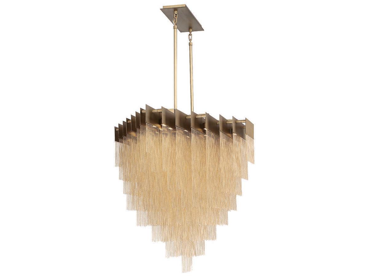 Eurofase Bloomfield 22-Light Antique Brush Gold Glass LED Geometric Island Pendant