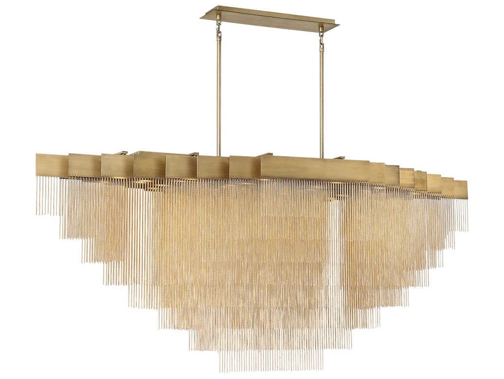 Eurofase Bloomfield 28-Light Antique Brush Gold Glass LED Geometric Linear Island Pendant