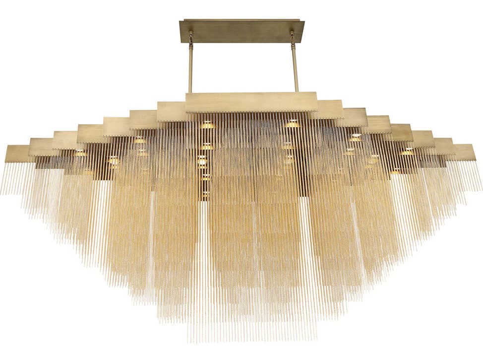 Eurofase Bloomfield 28-Light Antique Brush Gold Glass LED Geometric Linear Island Pendant