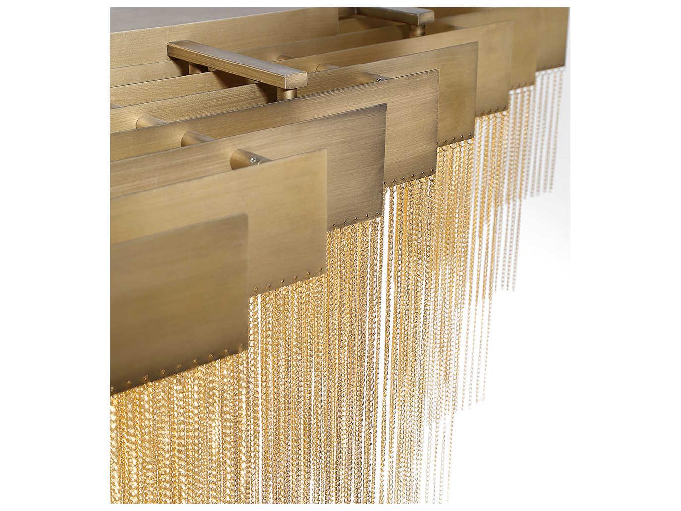 Eurofase Bloomfield 28-Light Antique Brush Gold Glass LED Geometric Linear Island Pendant