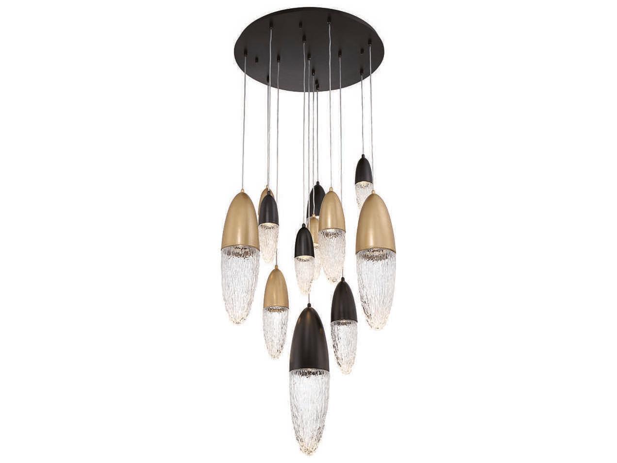 Eurofase Ecrou 12-Light Mixed Black Brass Glass Linear Pendant