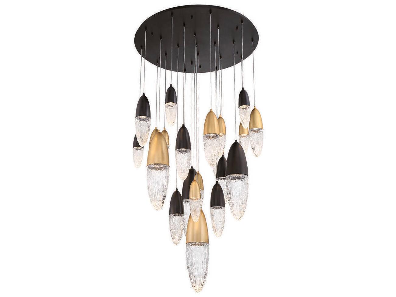 Eurofase Ecrou 22-Light Mixed Black Brass Glass Linear Pendant