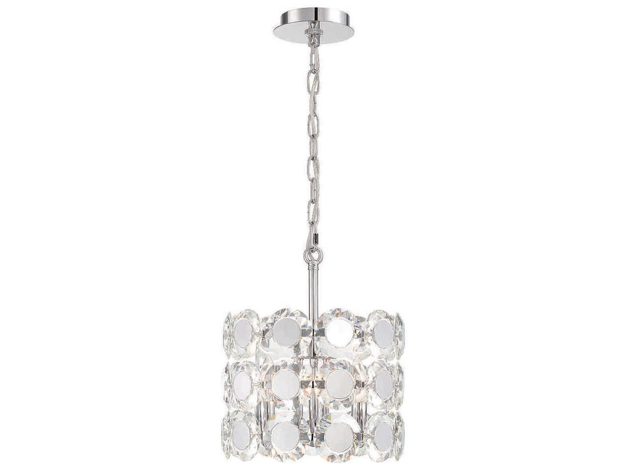 Eurofase Perrene 3-Light Chrome Crystal Drum Geometric Linear Chandelier