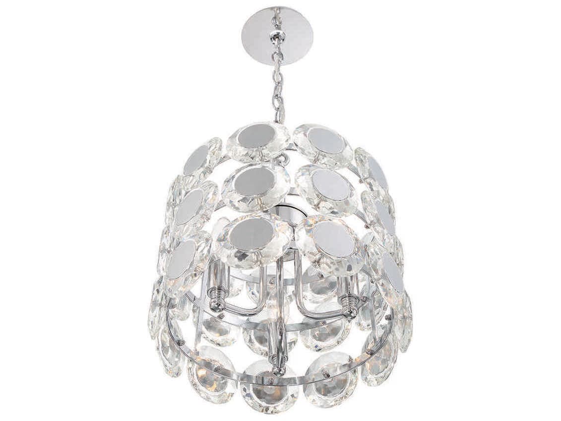Eurofase Perrene 3-Light Chrome Crystal Drum Geometric Linear Chandelier