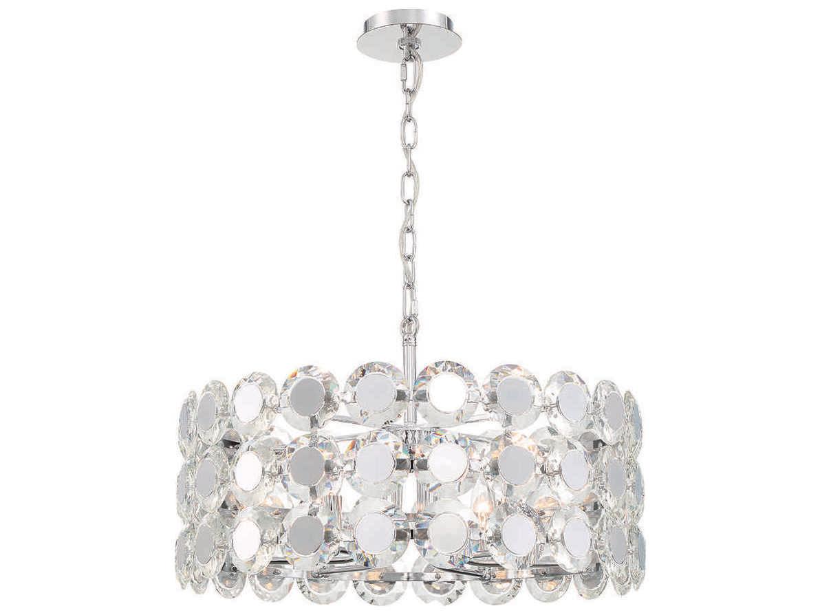 Eurofase Perrene 6-Light Chrome Crystal Drum Geometric Linear Chandelier