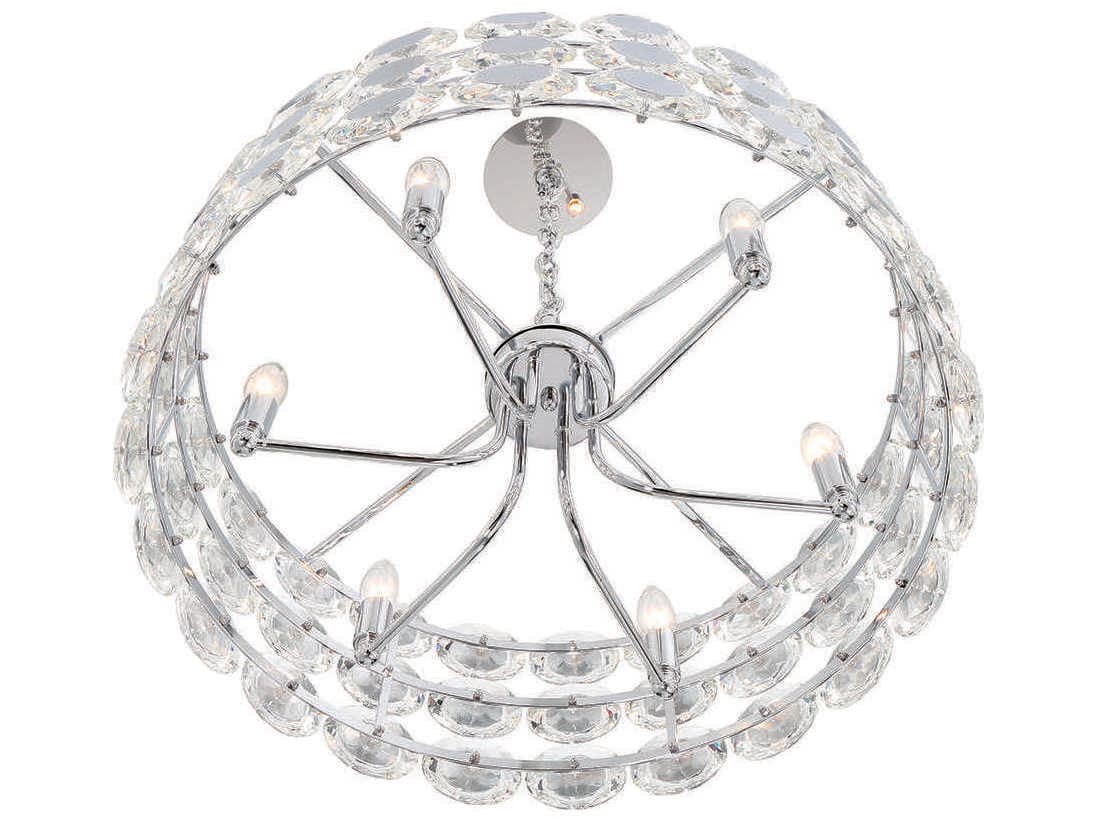 Eurofase Perrene 6-Light Chrome Crystal Drum Geometric Linear Chandelier