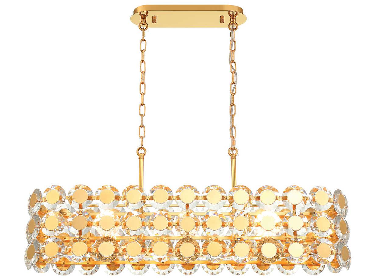 Eurofase Perrene 8-Light Gold Crystal Linear Island Pendant