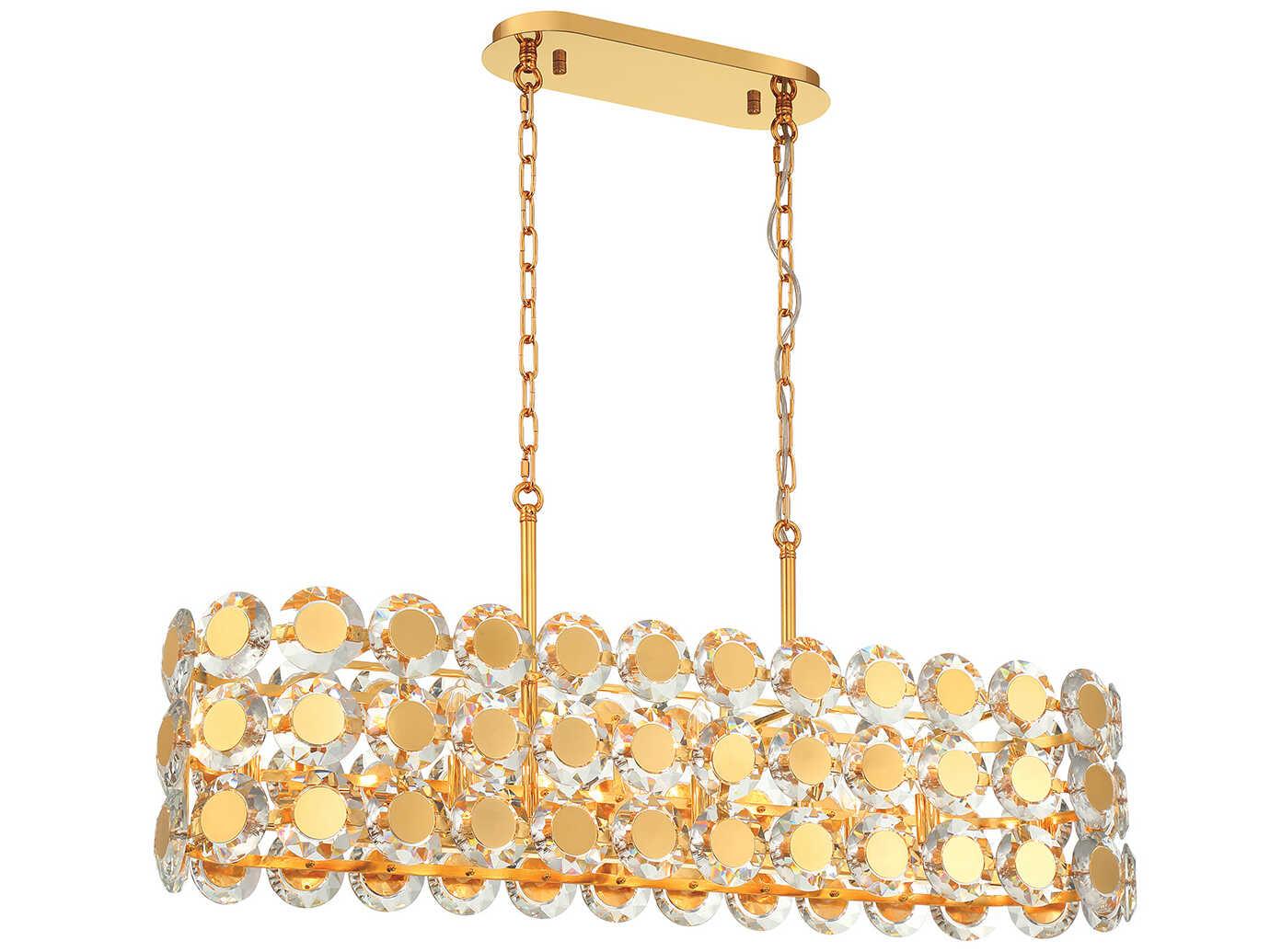 Eurofase Perrene 8-Light Gold Crystal Linear Island Pendant