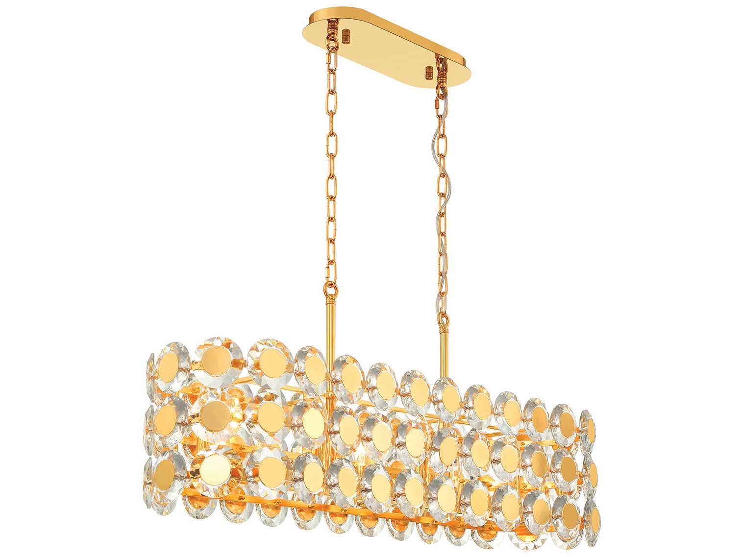 Eurofase Perrene 8-Light Gold Crystal Linear Island Pendant