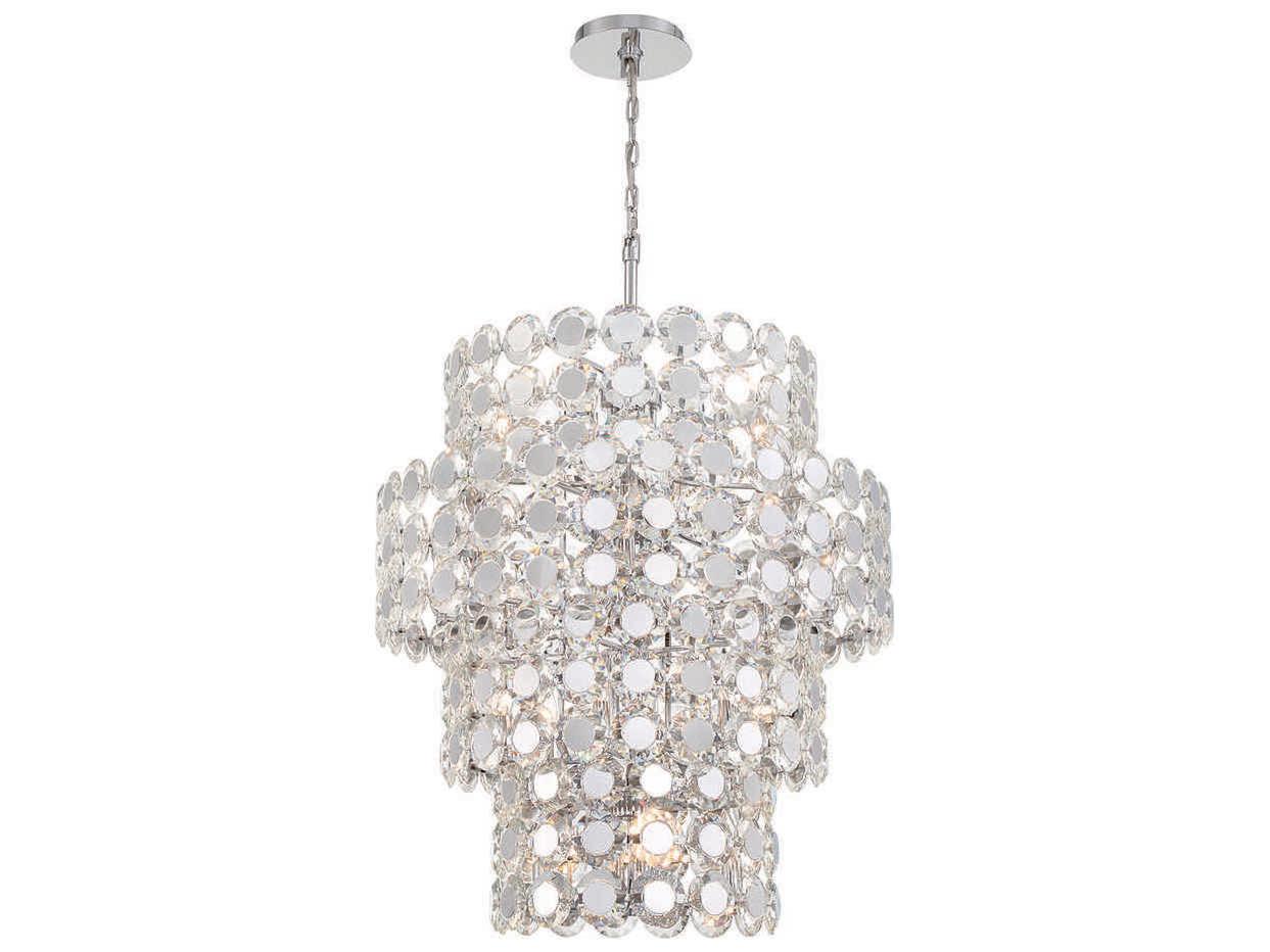 Eurofase Perrene 24-Light Chrome Crystal Drum Geometric Linear Chandelier