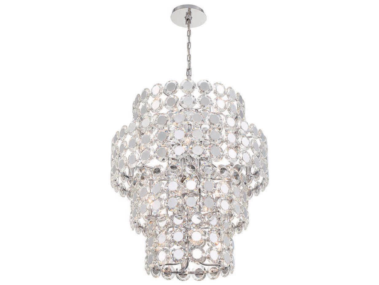 Eurofase Perrene 24-Light Chrome Crystal Drum Geometric Linear Chandelier