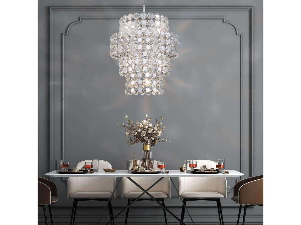 Eurofase Perrene 24-Light Chrome Crystal Drum Geometric Linear Chandelier