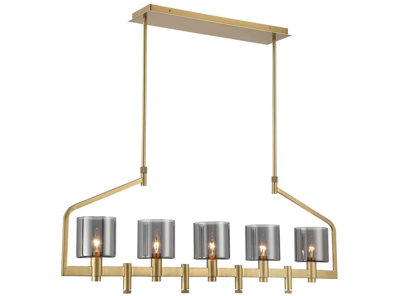 Eurofase Decato 5-Light Brushed Gold Glass Cylinder Linear Island Pendant