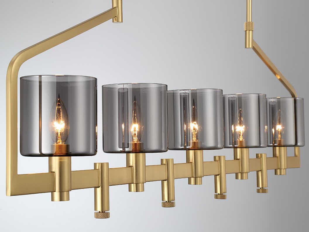 Eurofase Decato 5-Light Brushed Gold Glass Cylinder Linear Island Pendant