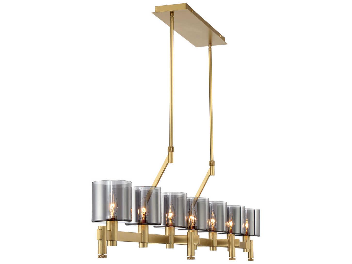 Eurofase Decato 7-Light Brushed Gold Glass Cylinder Linear Island Pendant