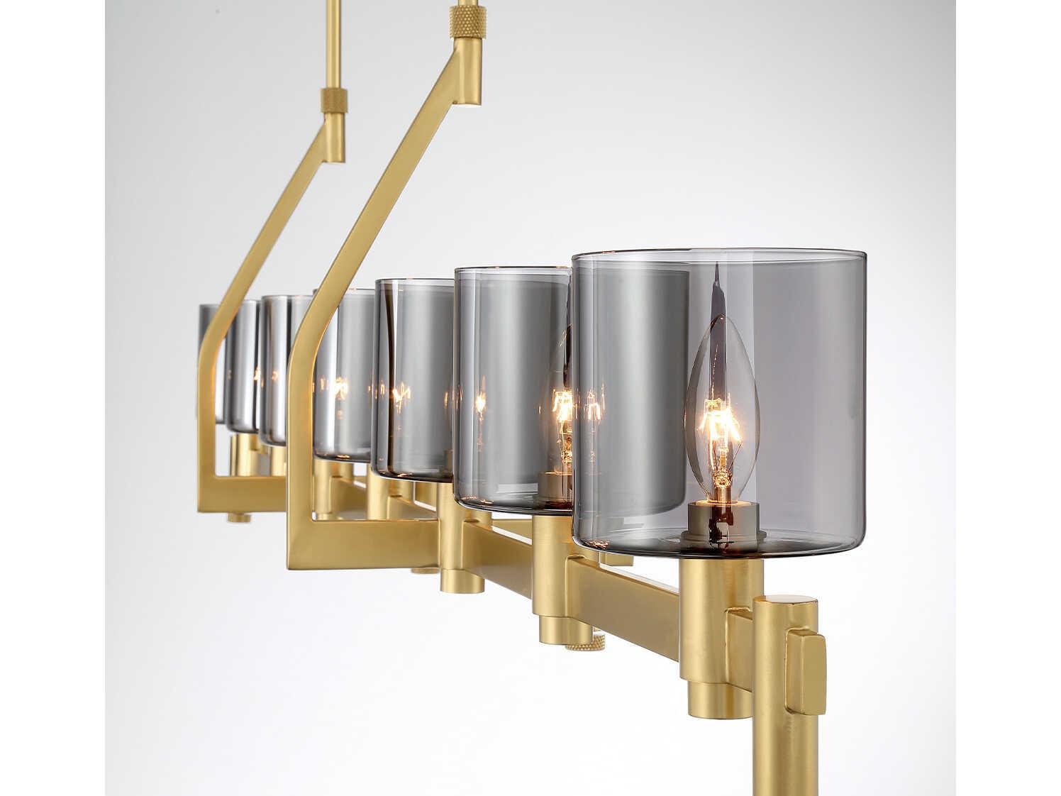 Eurofase Decato 7-Light Brushed Gold Glass Cylinder Linear Island Pendant