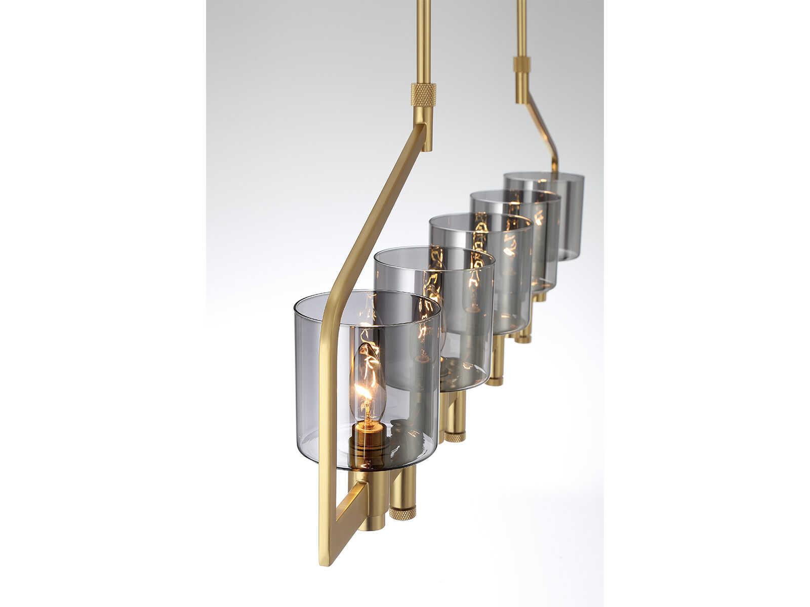 Eurofase Decato 7-Light Brushed Gold Glass Cylinder Linear Island Pendant