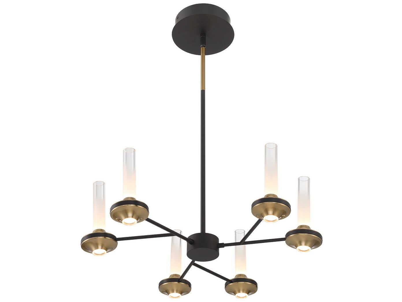 Eurofase Torcia 12-Light Black Brass Glass LED Cylinder Chandelier