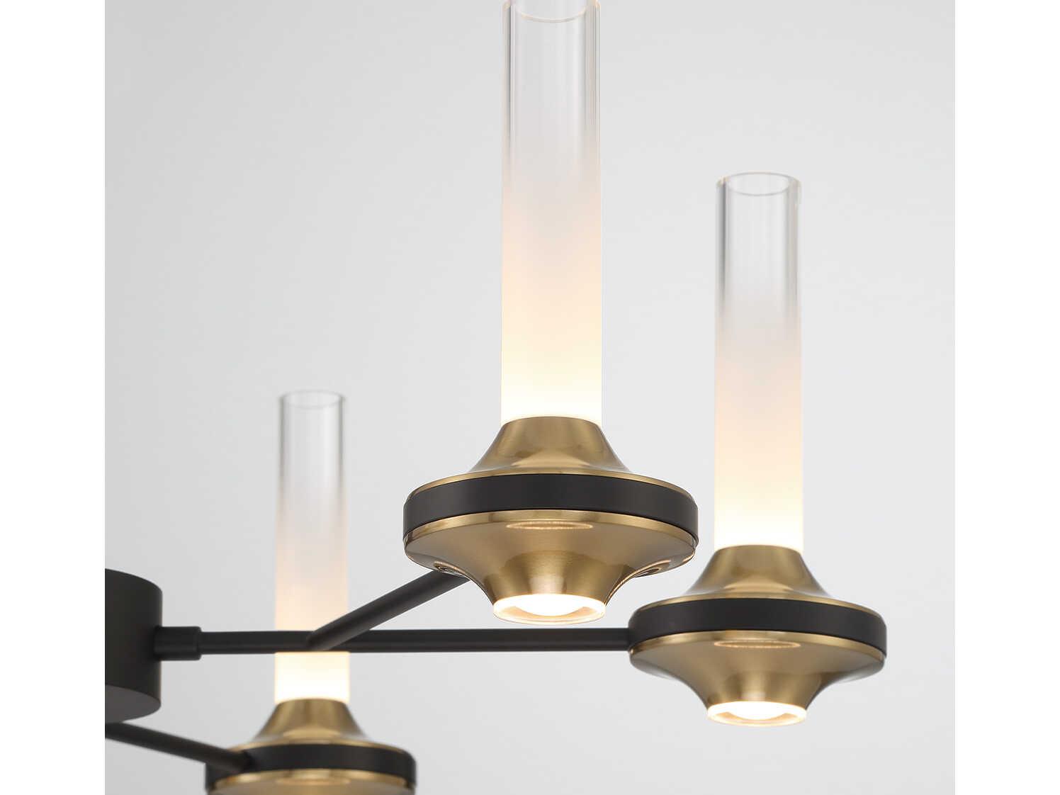 Eurofase Torcia 12-Light Black Brass Glass LED Cylinder Chandelier